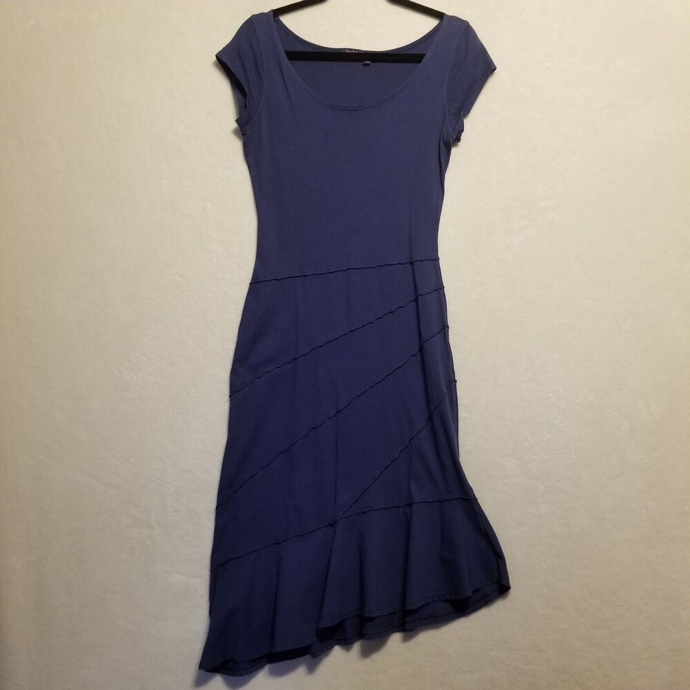 Fresh Produce XS Dress Cotton Midi Sunburst Jersey Knit Asymmetrical Coastal